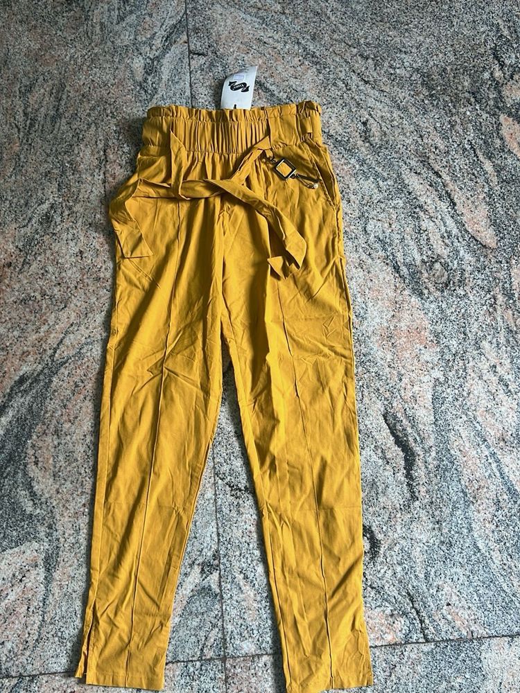 Mustard Yellow Paperbag Waist Pants