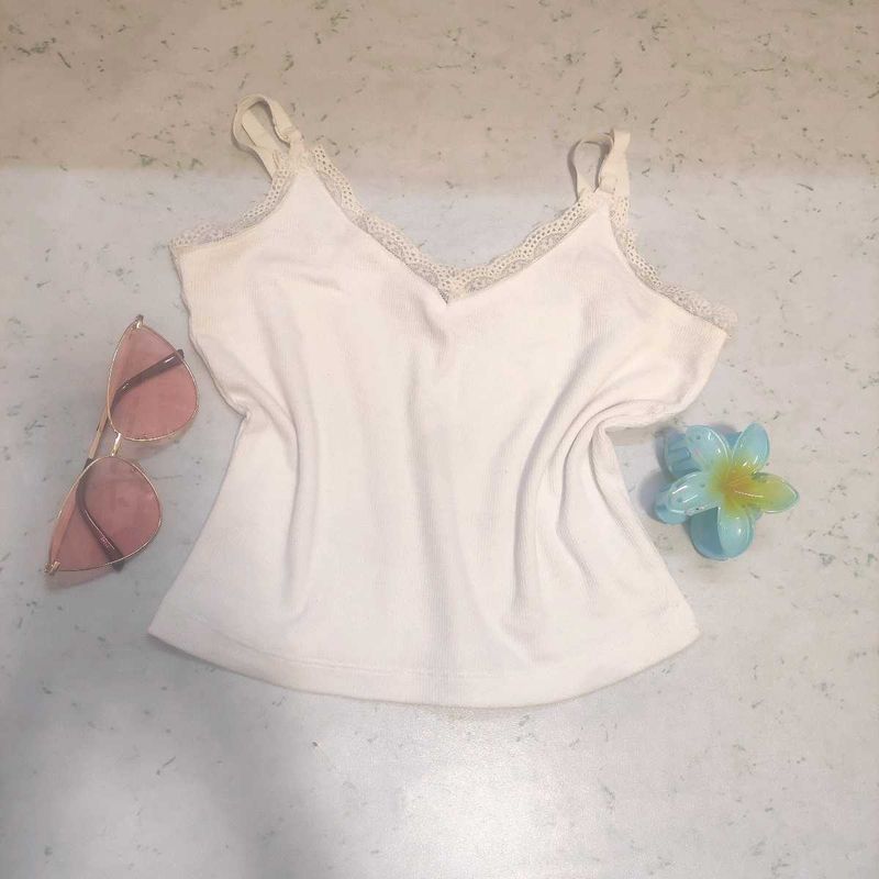 White Lace Trim Cami Top