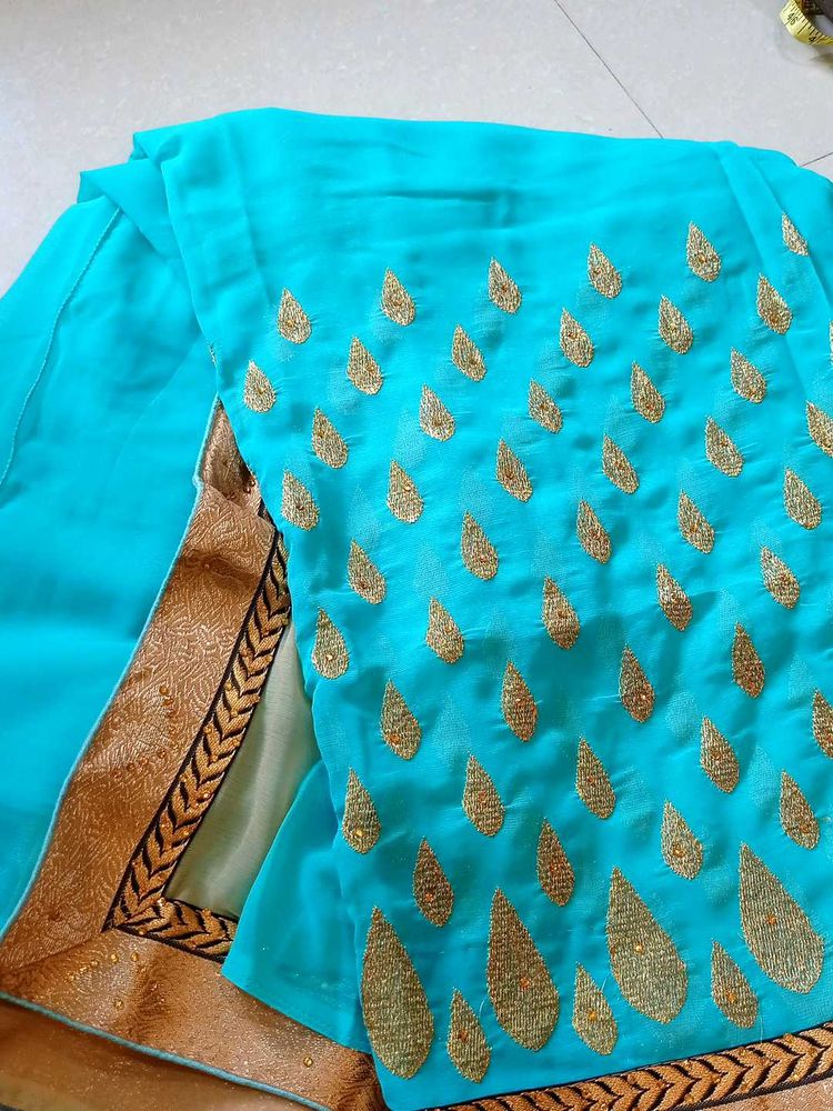 Elegant Blue Embroidered Saree