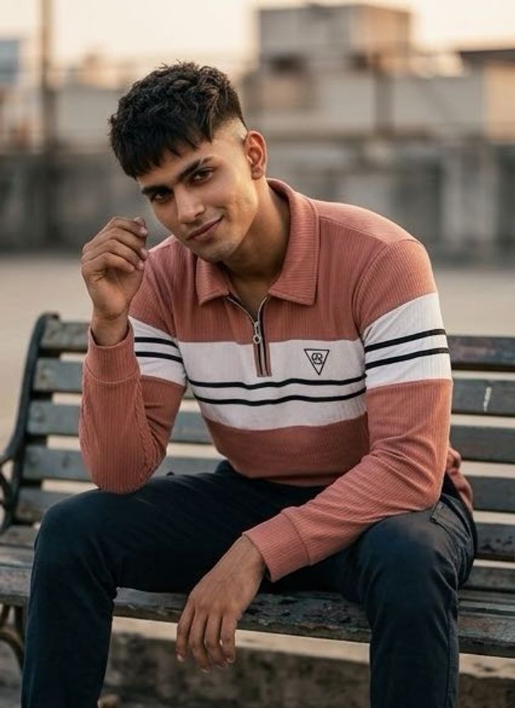 Men's Striped Collared Polo Shirt