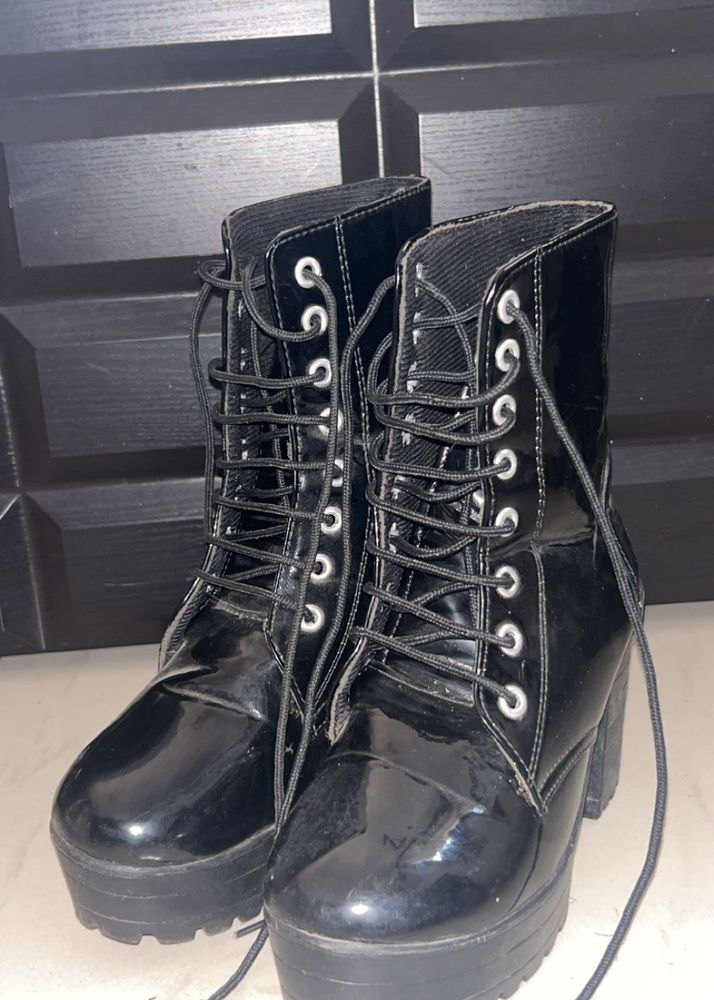 Black Platform Chunky Heel Boots