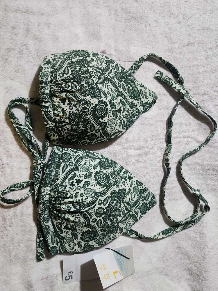 Green Floral Print Bikini Top