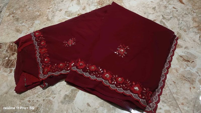 Maroon Embroidered Saree