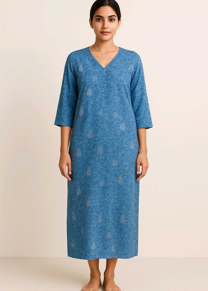 Xl Cotton Blue Floral Print Dress