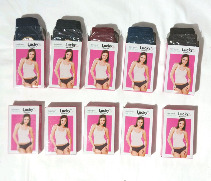 Pack Of 10 - Ladies Plain Panties - Multi-color