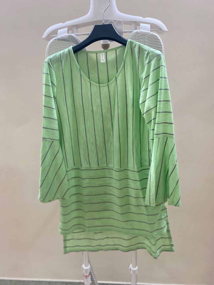 Light Green Striped Bell Sleeve Top