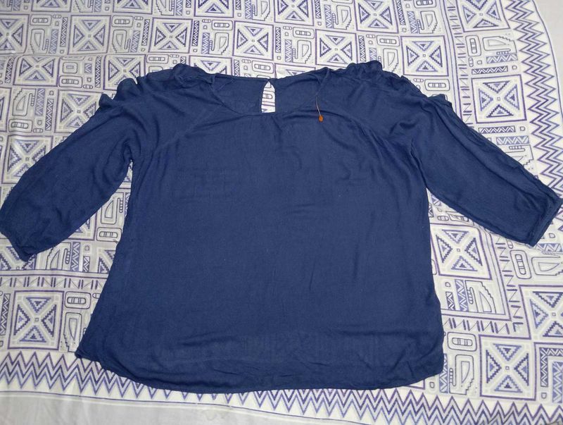 Navy Blue Cold Shoulder Top
