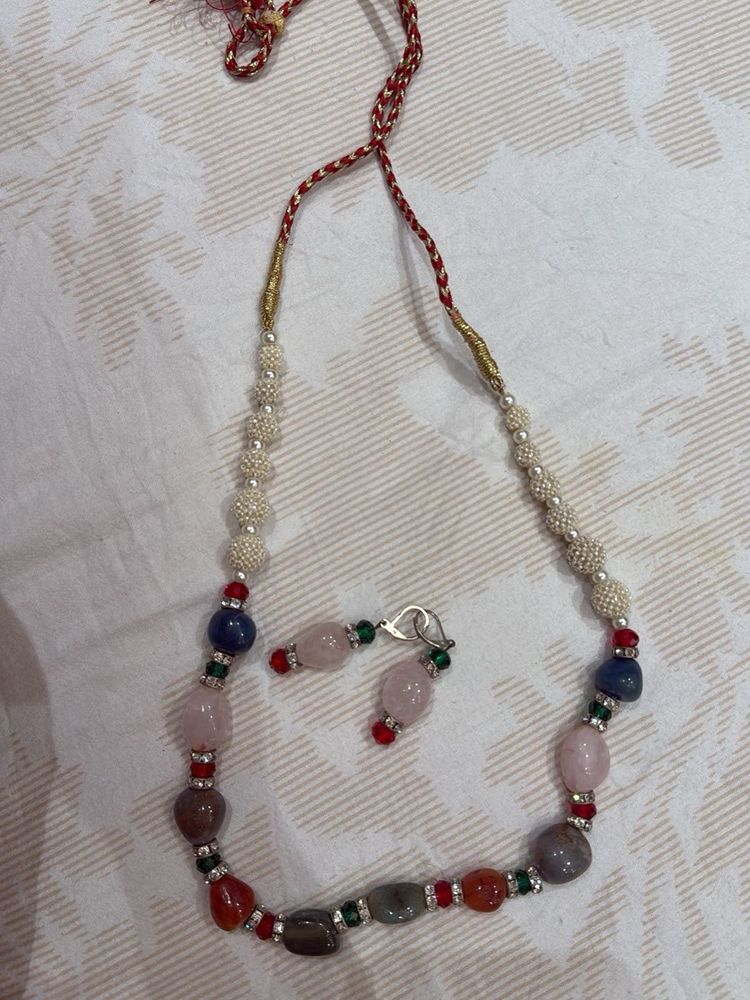 Boho Beaded Necklace and Earrings Set