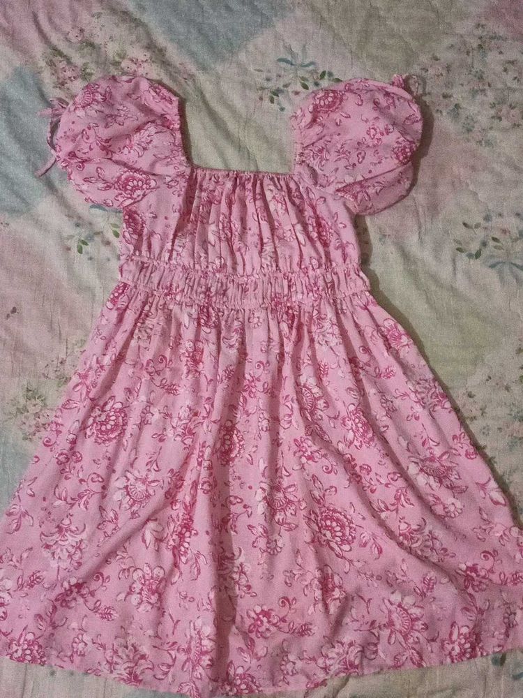 Pretty Pink Floral Square Neck Dress