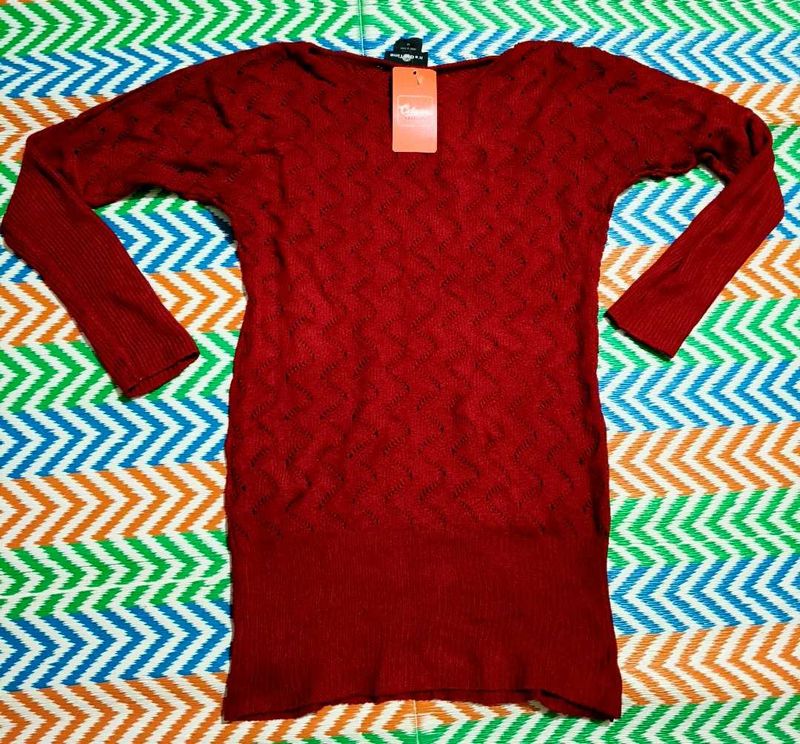 maroon Knit long Sweater