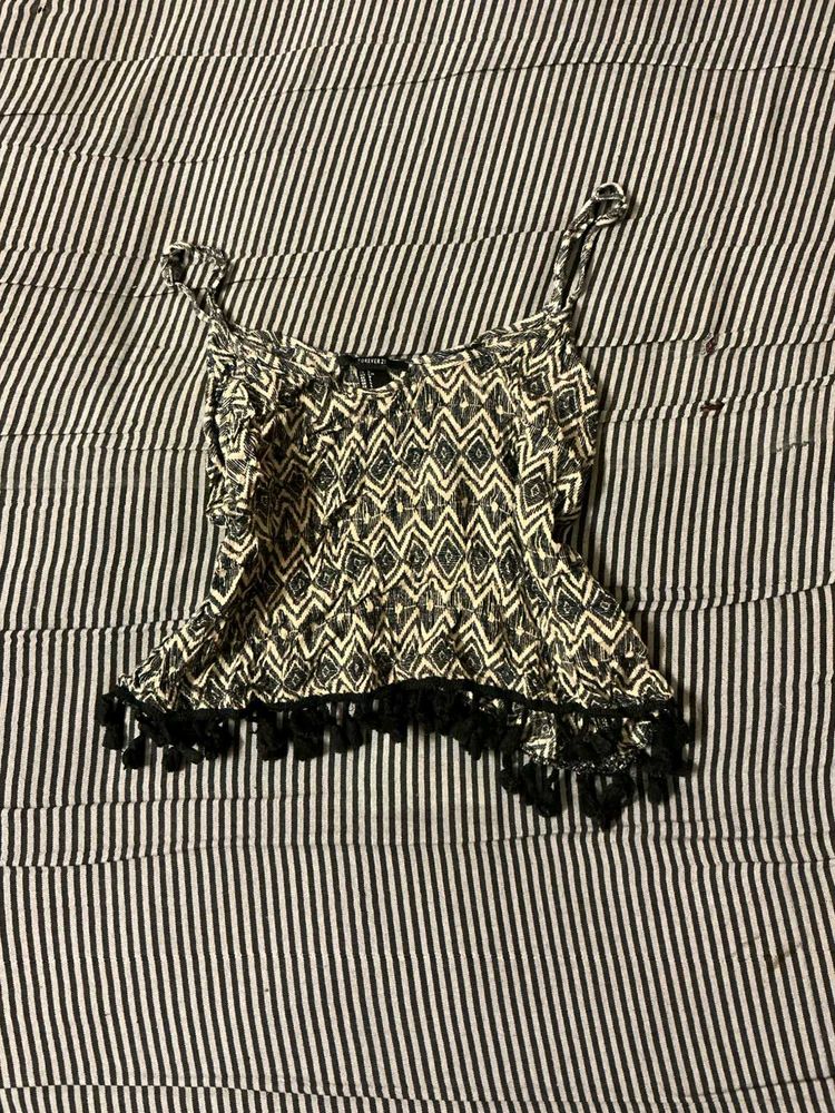 Patterned Tassel Cami Top
