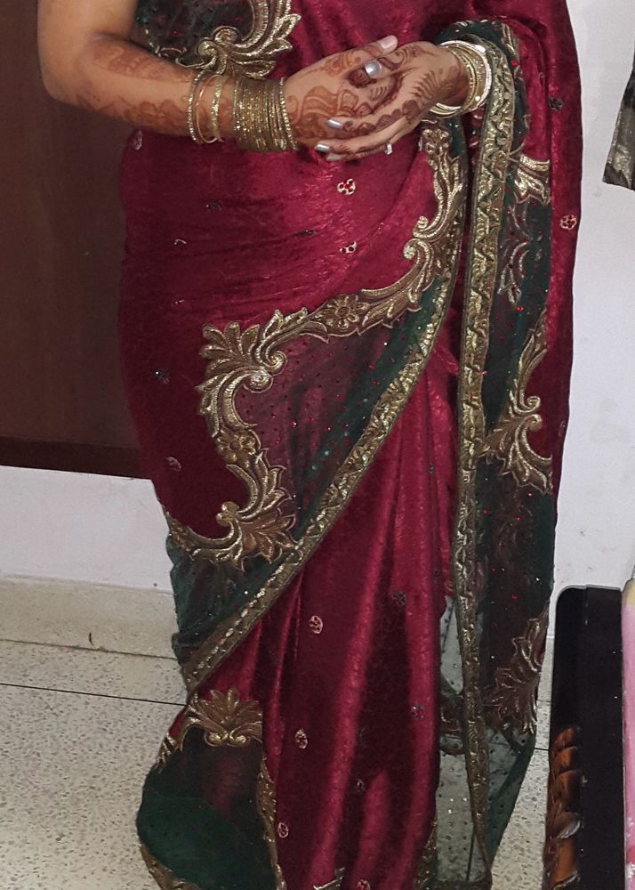 Saree Beautiful Maroon Green
