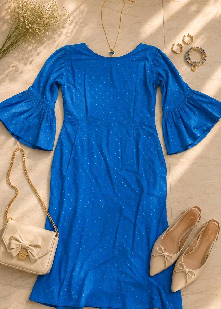 Vibrant Blue Bell Sleeve kurti