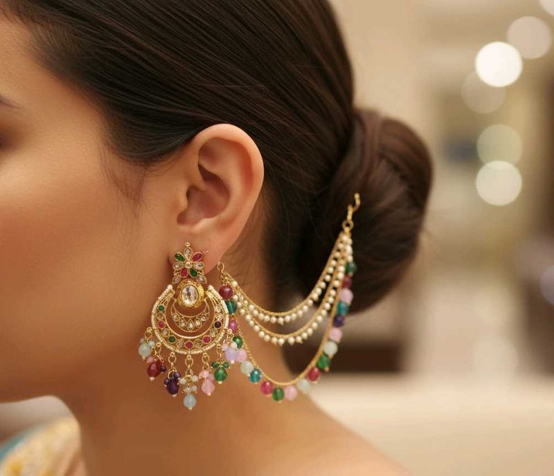 Earrings with detachable Ear Chain and tikka