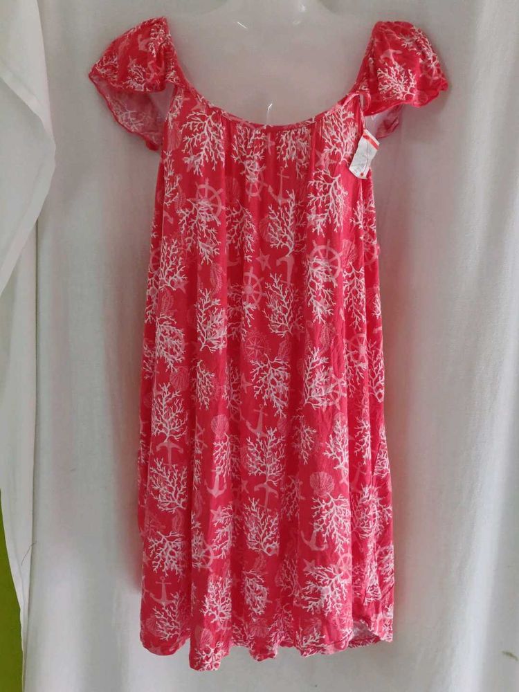 Coral Print Off-Shoulder Mini Dress