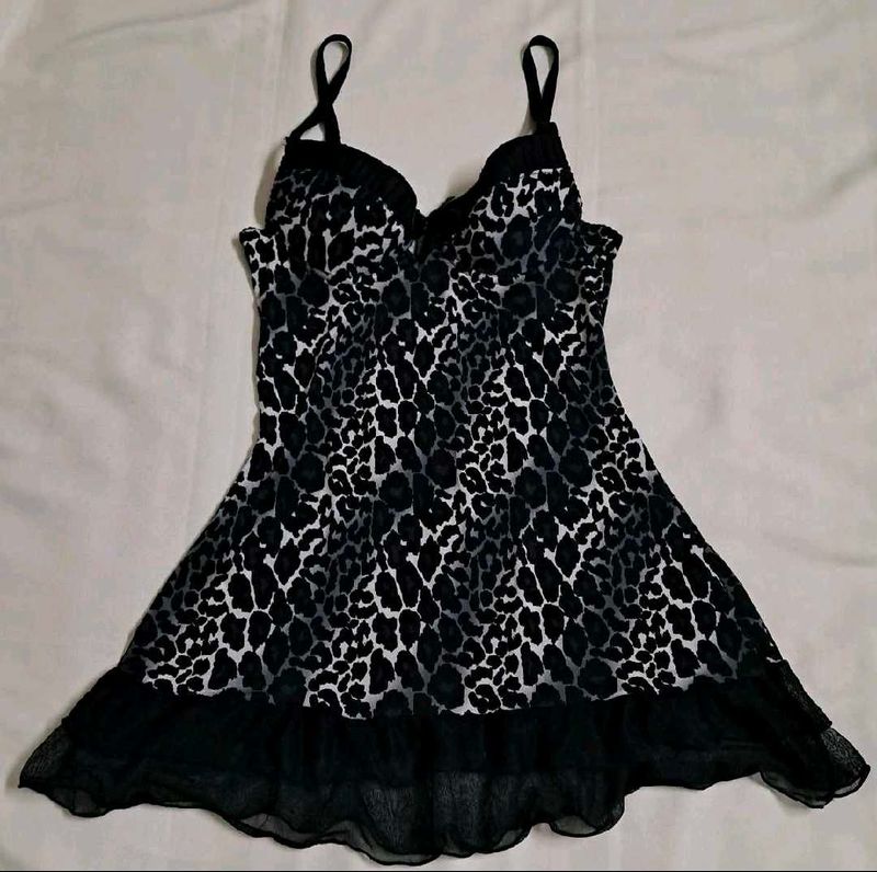 Y2k Vintage Leopard Print Babydoll Dress