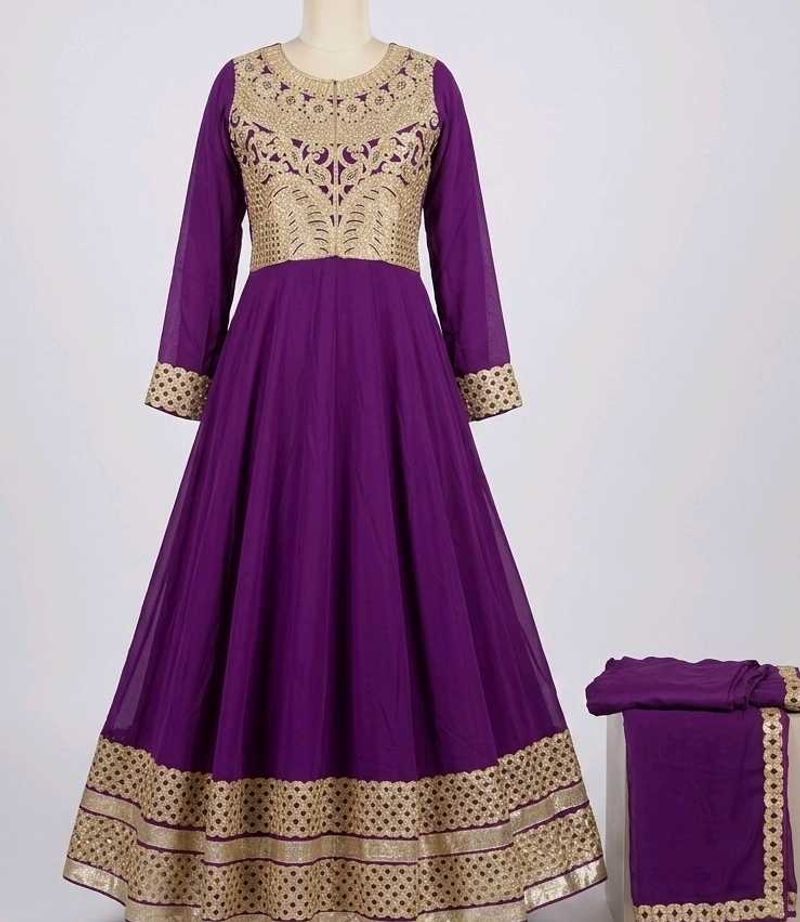 Elegant Purple Embroidered Anarkali Gown with dupa