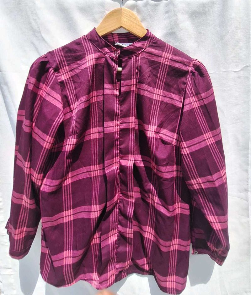 Vero Moda Plain checkered  puff sleeve  blouse/top