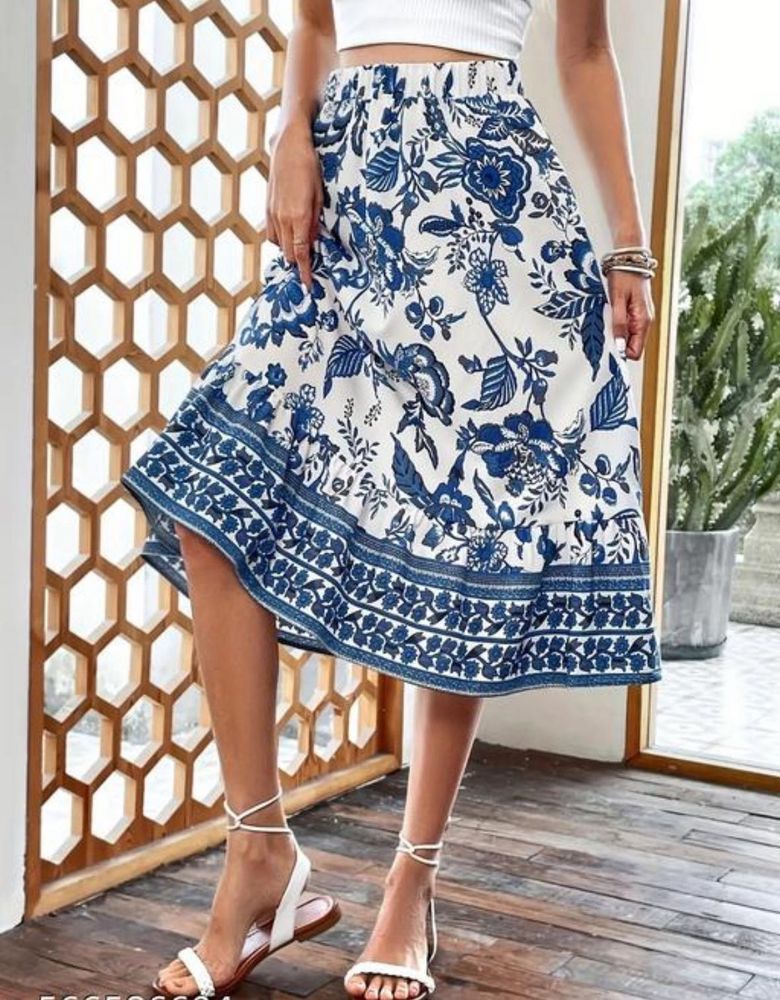 Bohemian Floral Print Midi Skirt