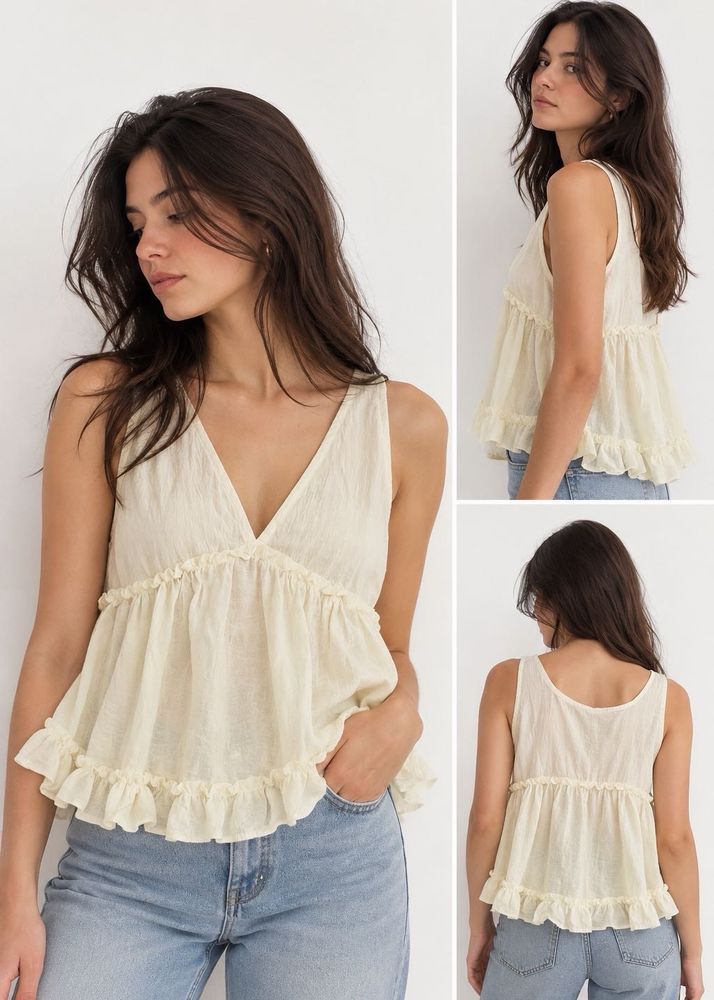 beige cute ruffle top