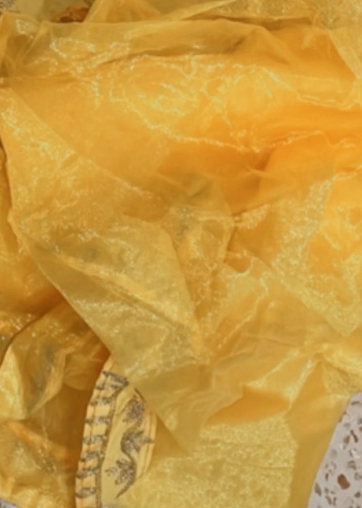 Yellow Sheer chaniya choli with Embellishment