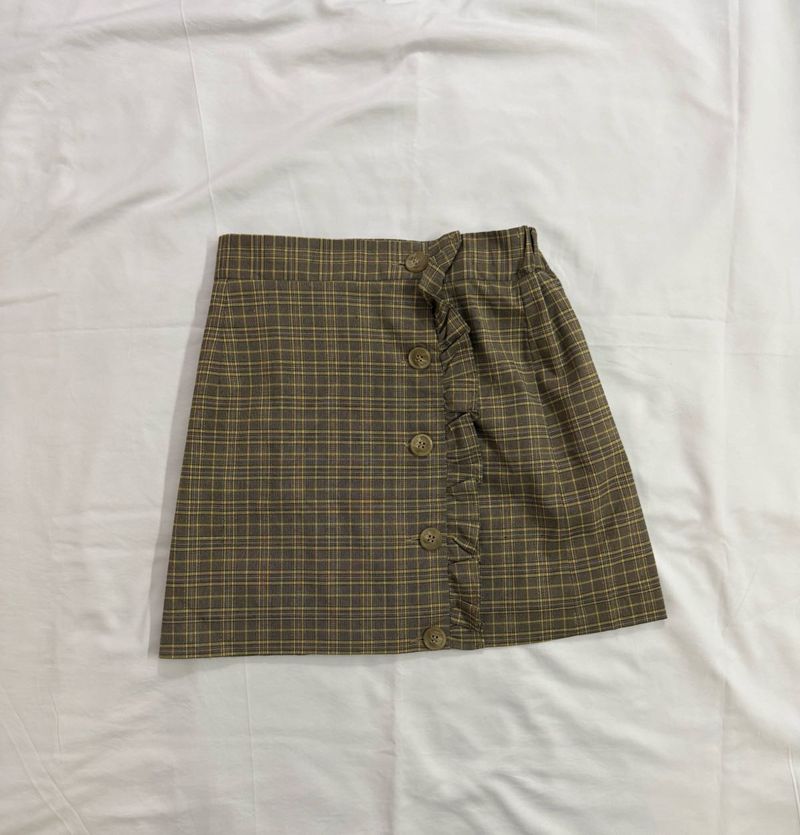 Button-Front Plaid Mini Skirt