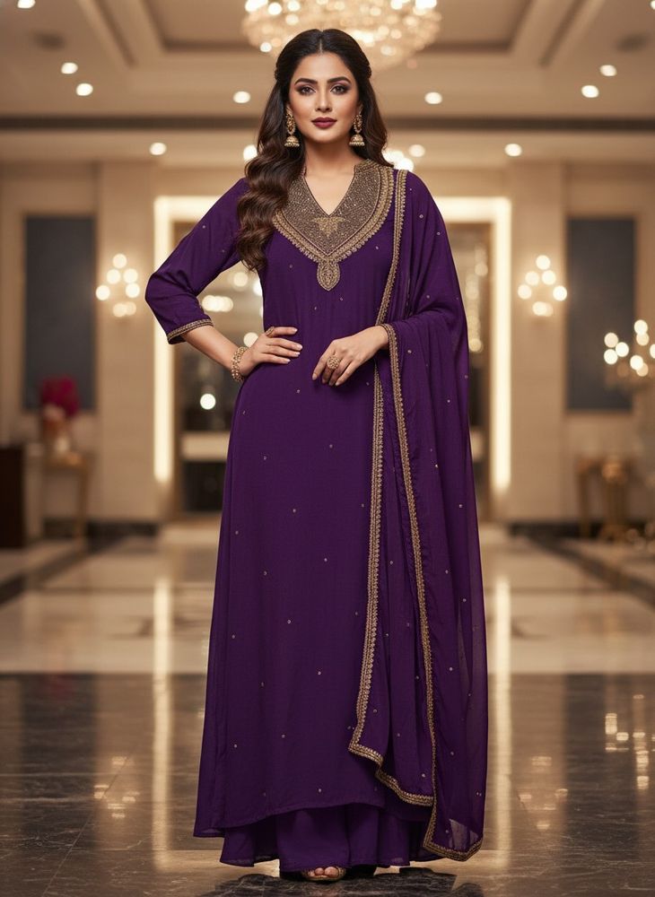 Purple Kurta With Dupatta For Party Wear
