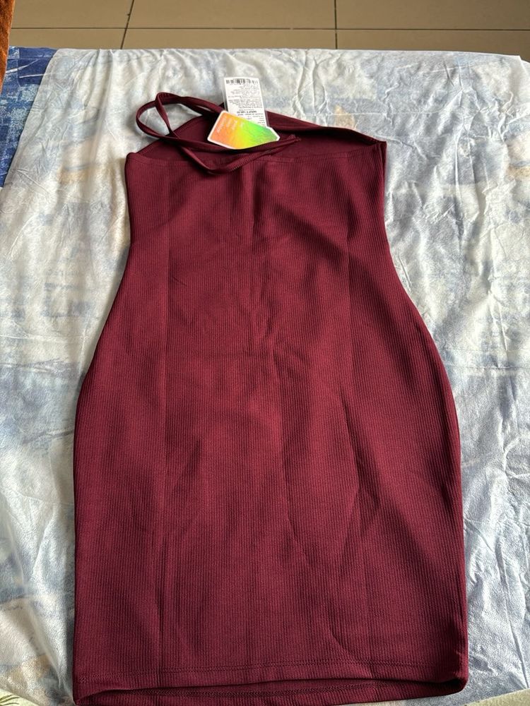 Maroon Ribbed Bodycon Dress
