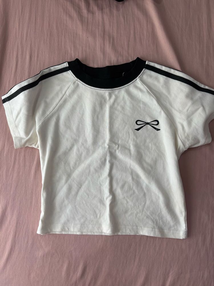 Cute White T-Shirt with Bow Detail
