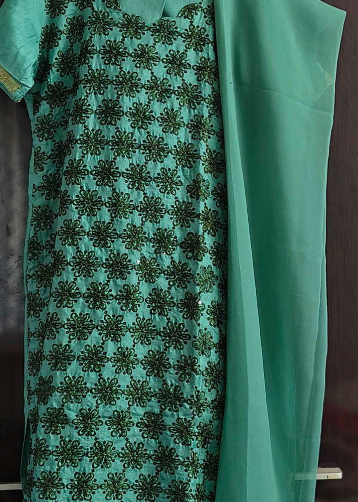 Beautiful Teal Embroidered Kurta Set with Dupatta