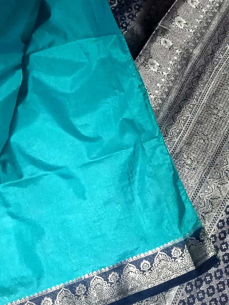 Elegant Teal &amp; Silver Saree