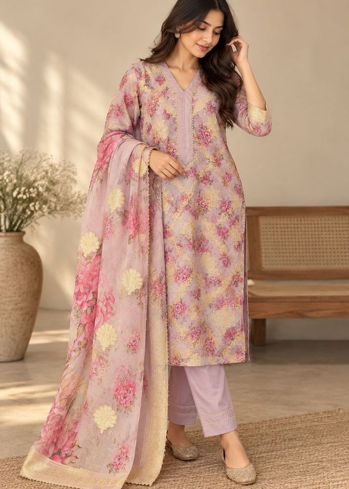 Floral Embroidered Kurti Set