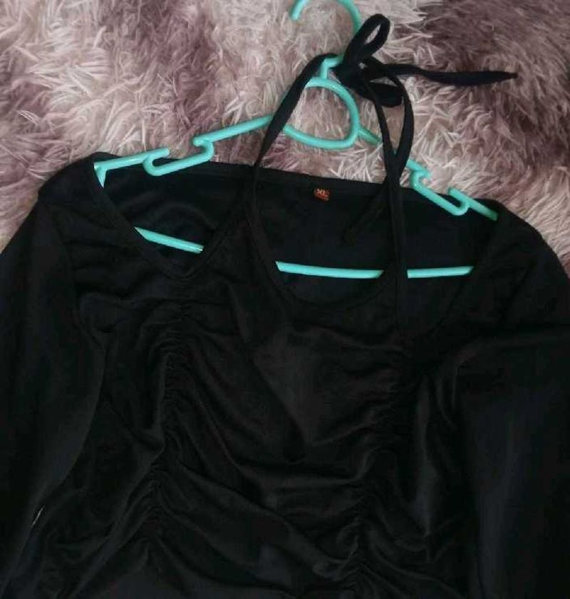 Chic Black Ruched Halter Top