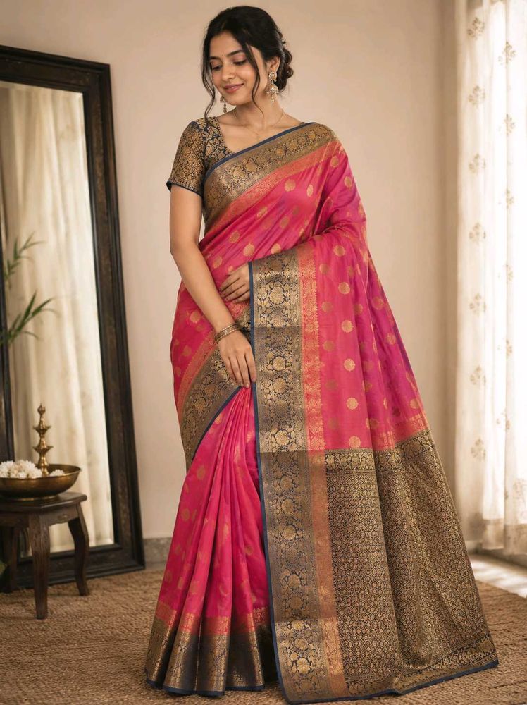 Elegant Pink Silk Saree with Brocade Border