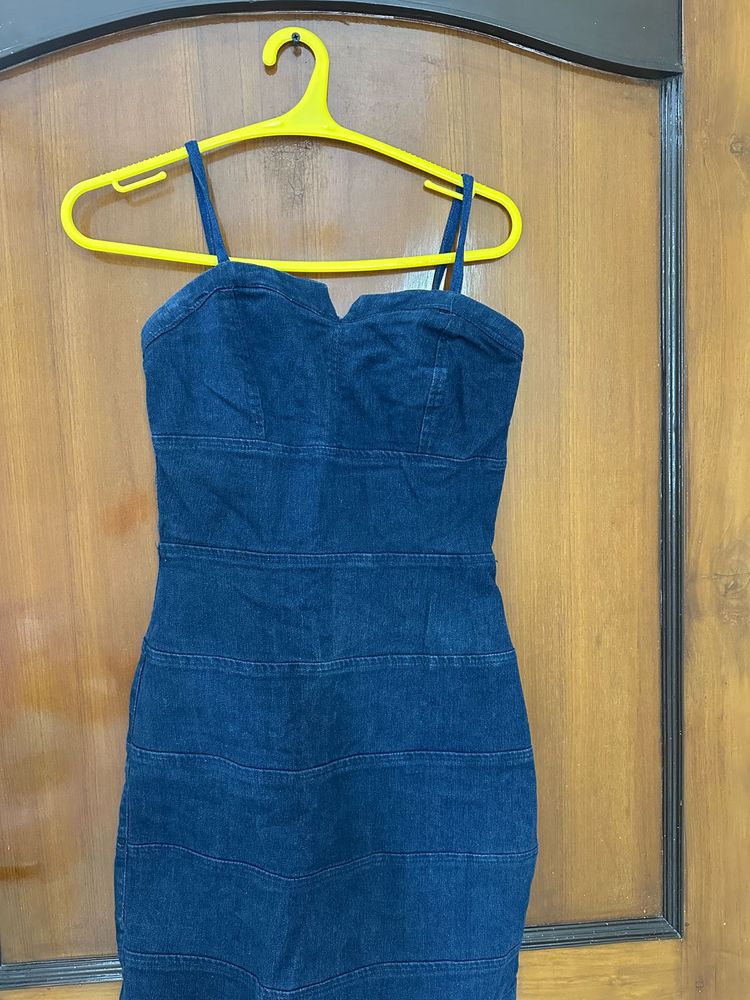 Denim Strappy Bodycon Dress