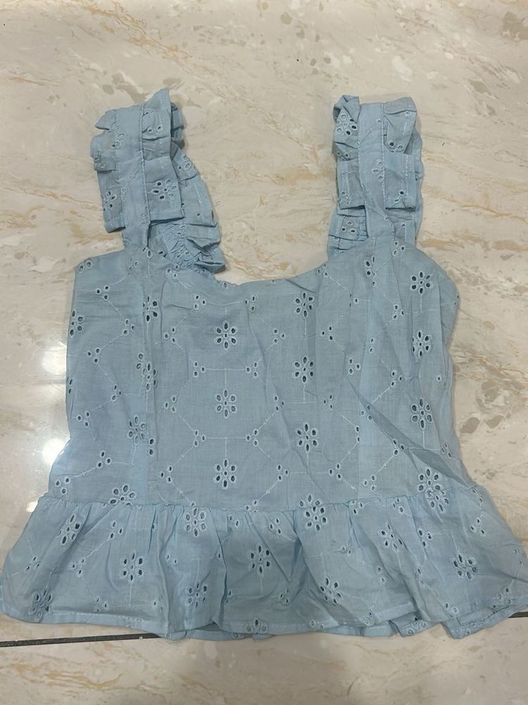 Baby Blue Eyelet Lace Tank Top