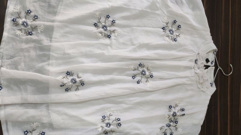 Beautiful White Top With Blue Embroidery❣️