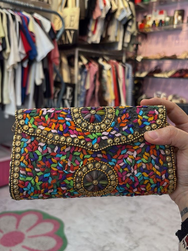 Boho Multicolor Beaded Clutch Bag