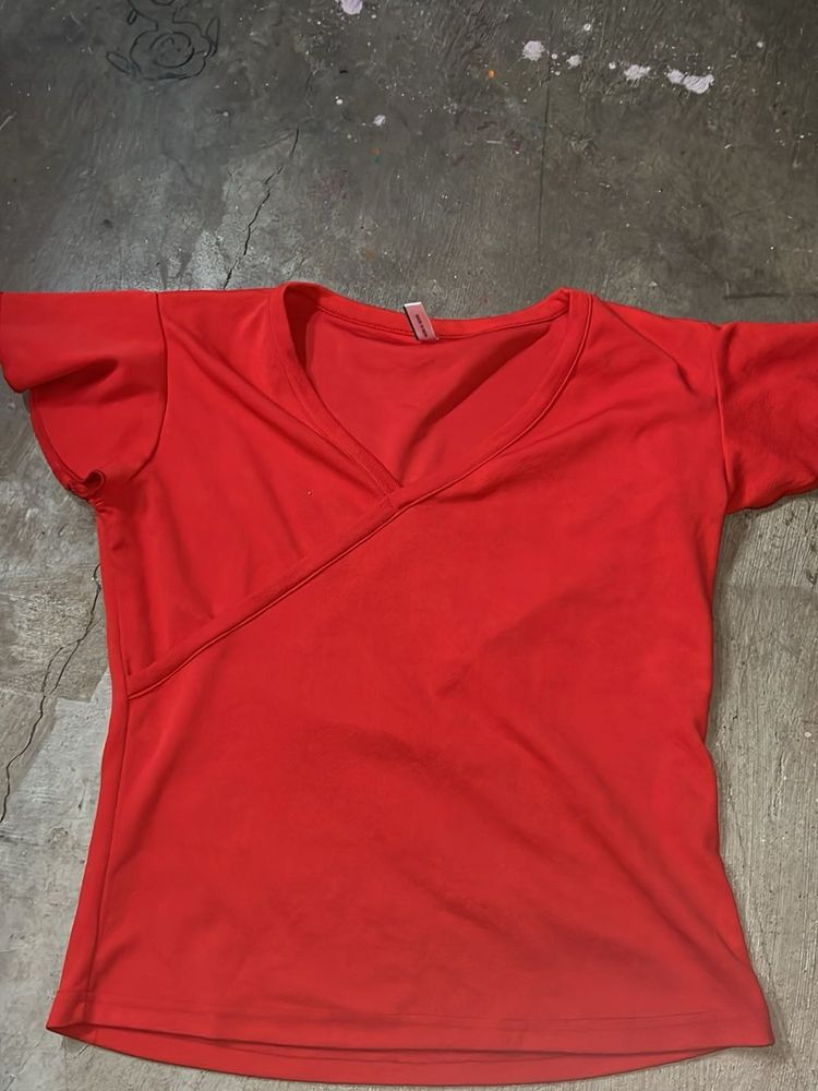 Red Wrap V-Neck Top