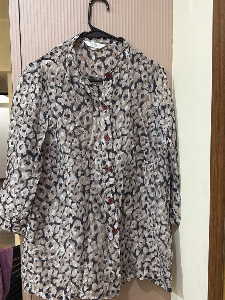 Stylish Button-Up Blouse with Animal Print