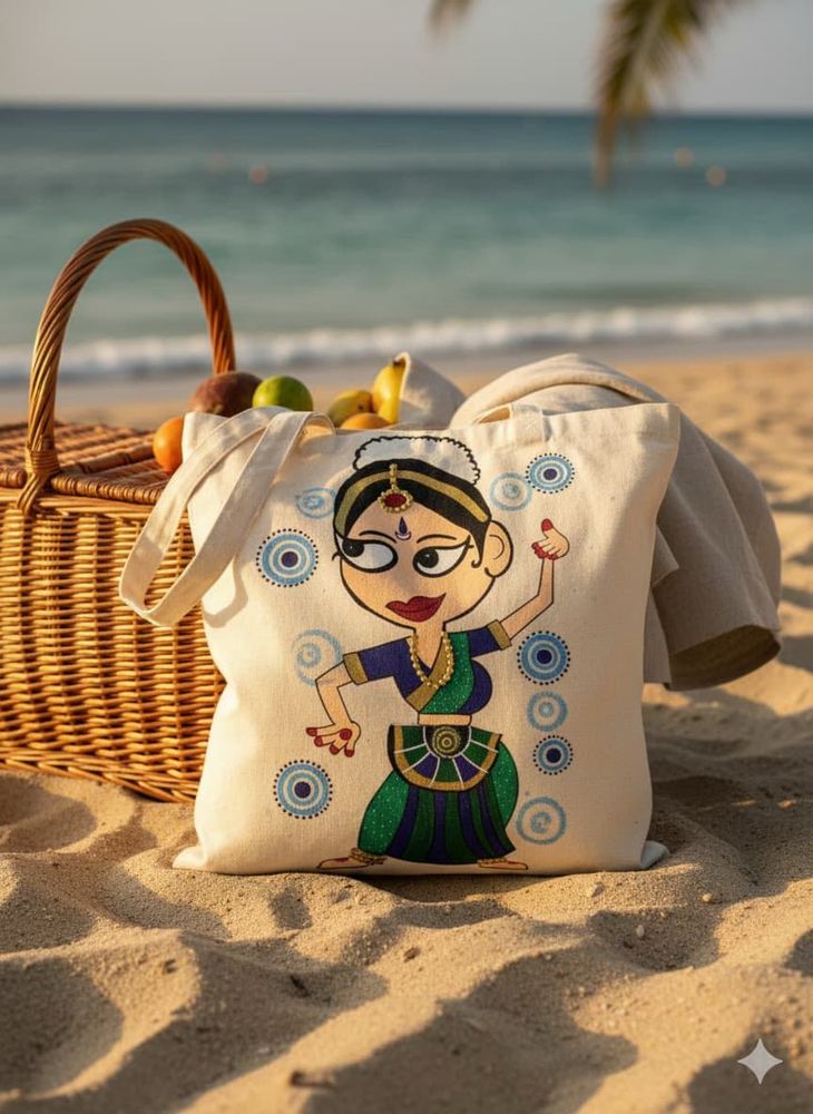 Handpainted lady tote bag