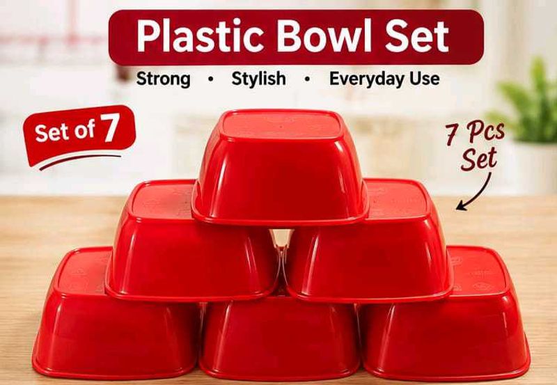Red Plastic Bowl Set - 6 Pcs