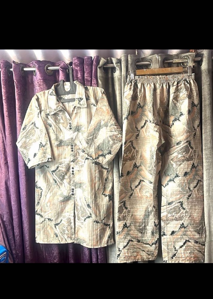 Retro Abstract Print Button-Up Top &amp; Pants Set
