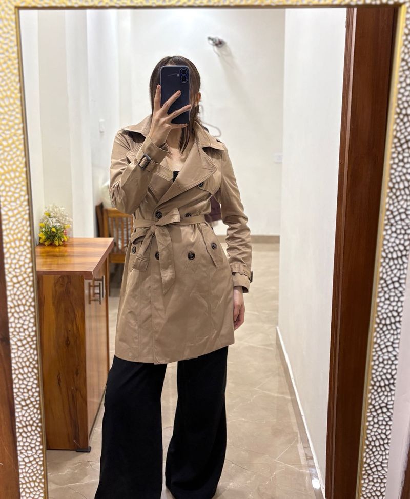 DOUBLE BREASTED TAN KHAKI  TRENCH COAT