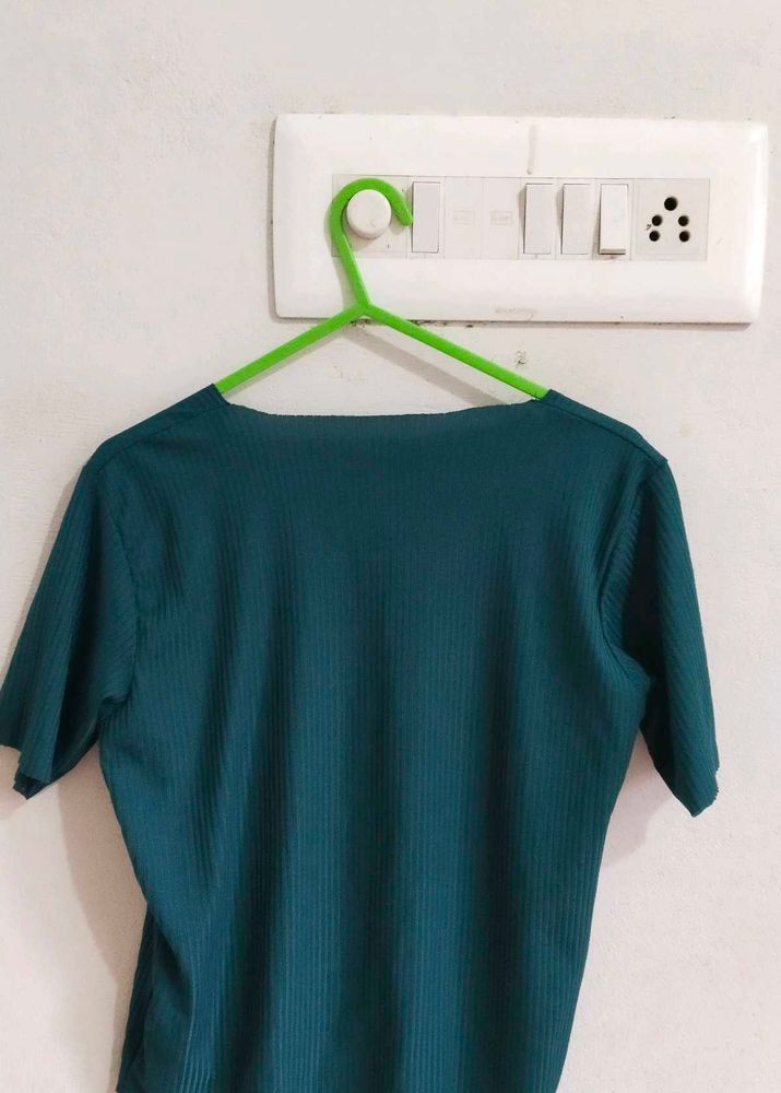 Teal Ribbed Short Sleeve Top