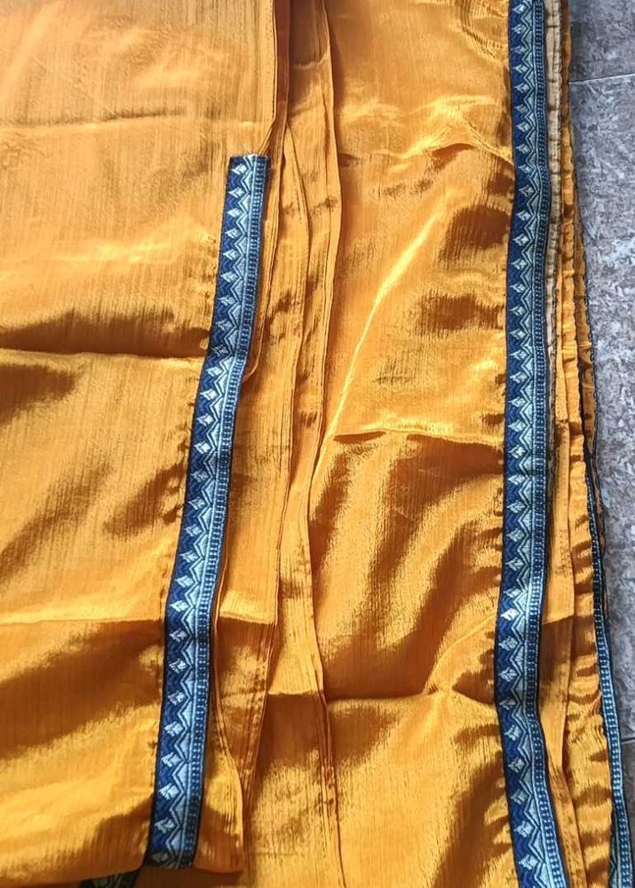 Elegant Yellow Saree with Blue Border