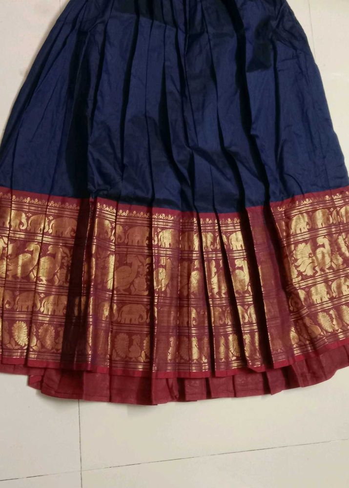 Elegant Blue Skirt with Intricate Elephant Border