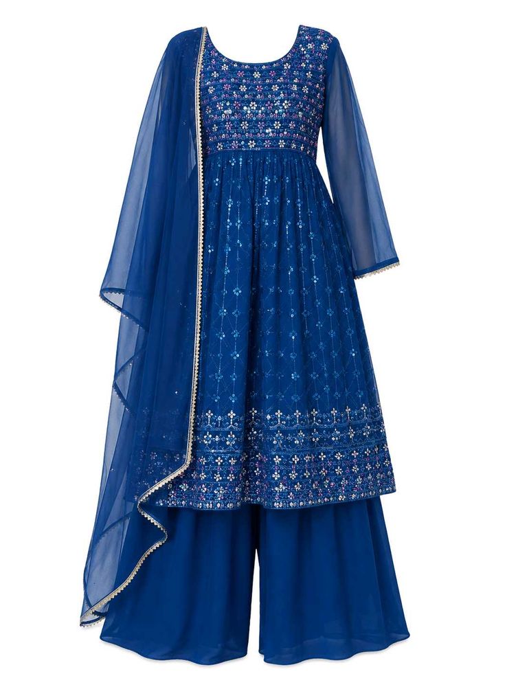 Stunning Blue Embroidered Kurta Set