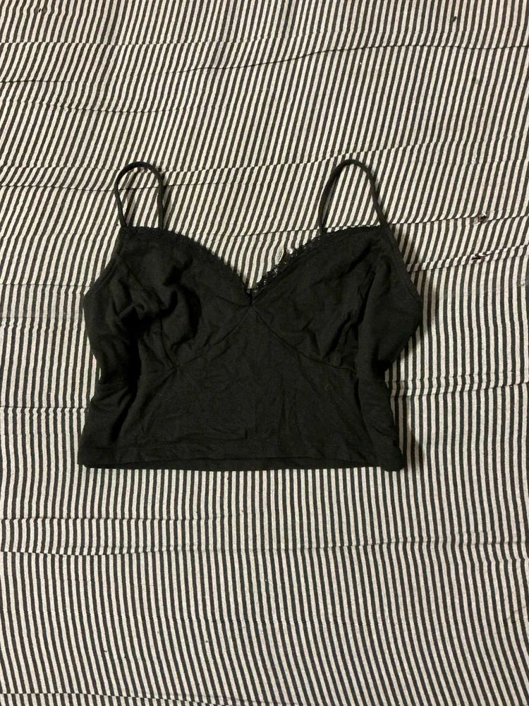 Black Cami Top with Lace Trim