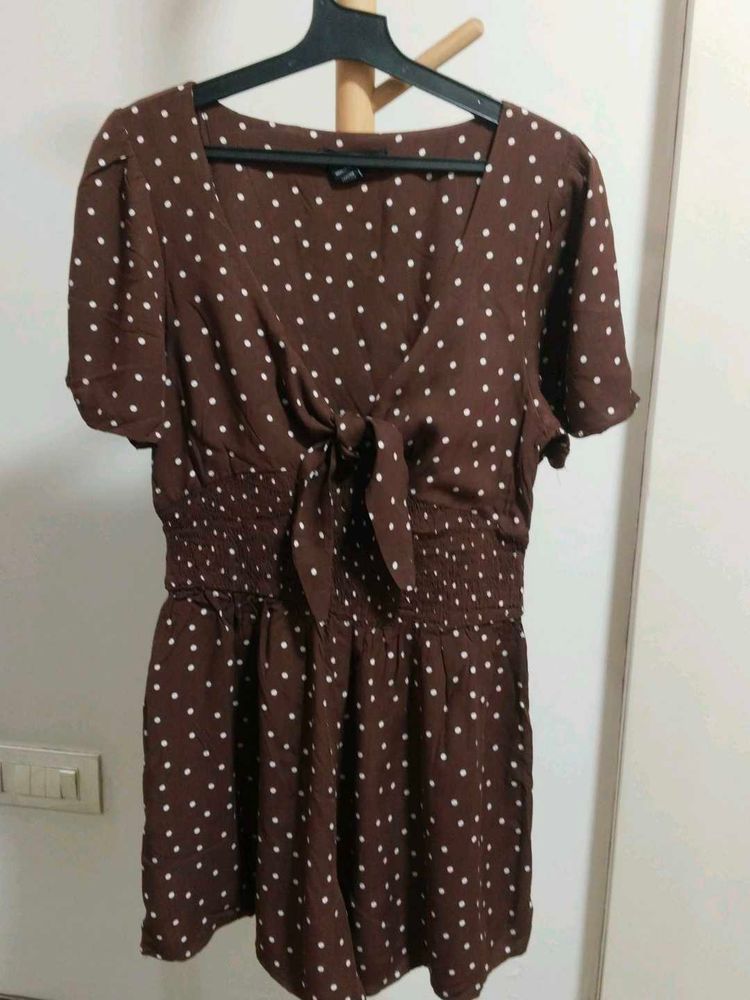 Polka Dot Tie-Front Romper/jumpsuit